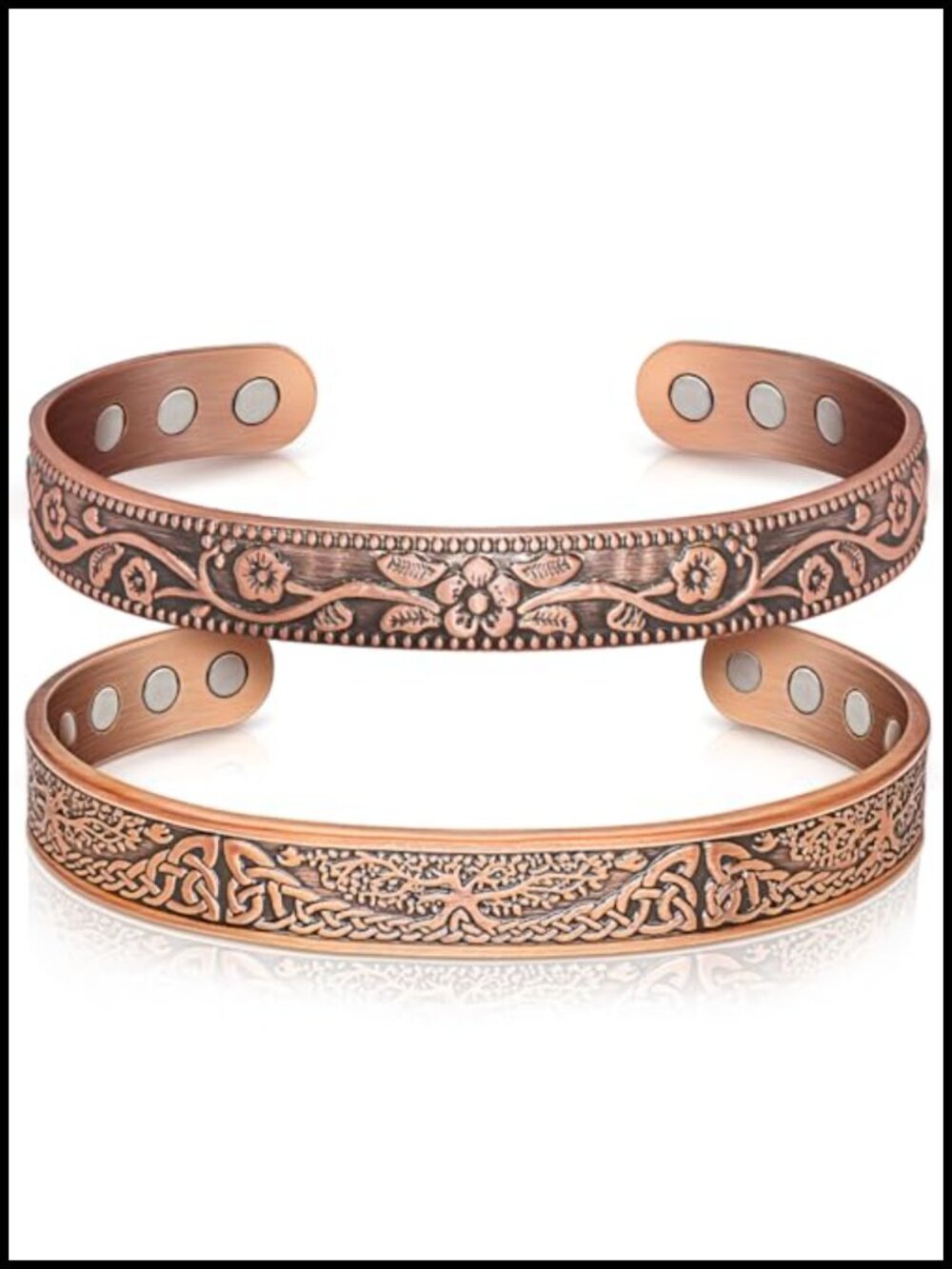 Magnetic Copper Bangle Bracelet Set of 2 with 3500 Gauss Magnets, Adjustable